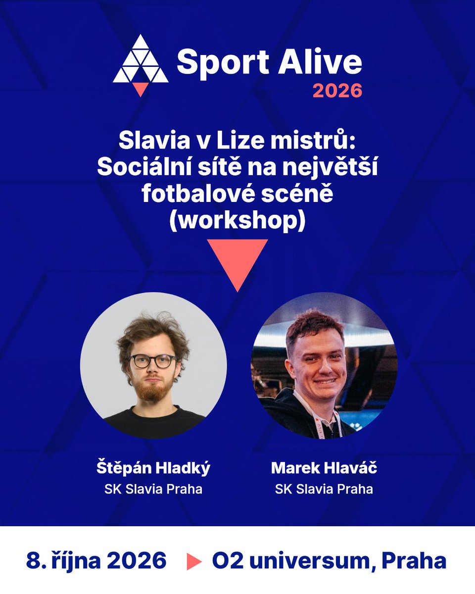 sport_alive's tweet photo. ⚽ Jak se mění sociální sítě klubu, když se dostane do Ligy mistrů?

Na workshopu "Slavia v Lize mistrů" ukážou @stepanenson, Brand Manager, a @HlavMarek ze sociálních sítí @slaviaofficial , jak klub komunikuje na největší evropské fotbalové scéně.

Na konkrétních příkladech představí, jak pracovat s obrovským nárůstem pozornosti, oslovit zahraniční publikum a tvořit obsah, který funguje. Prozradí také, jak Slavia vybudovala z nuly nejsledovanější český fotbalový účet na TikToku.

📌 Na workshop je omezená kapacita a je nutné se přihlásit předem. Přihlašování na workshopy bude možné začátkem října, přibližně týden před konferencí. Přihlásit se mohou pouze držitelé platné vstupenky na Sport Alive.

🎟️ Vstupenky ➡️ https://t.co/HWrZpmQGTc
⏰ Časový harmonogram ➡️ https://t.co/VArX9V1lXJ
📢 Témata konference & speakeři ➡️ https://t.co/4iM8ablIA2