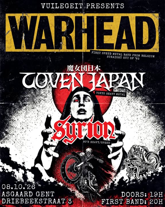CovenJapan's tweet photo. 10/8 ベルギーSpeed Metalの80年代からのレジェンド！WARHEADとのGhent公演が決まりました！

同じくベルギーカッコよNWOTHM、Syrionも一緒です！
ハコはこちらもClub HELLと並んで数々の有名バンドもやったベルギーでは有名なAsgaard Gentbrugge！
めちゃくちゃ楽しみ！

実は元々同じNo Remorse RecordsのレーベルメイトであるScavengerと一緒にやろうとしていて頑張ってたのですが、色々都合が合わず、
そのScavengerの美しきVo Tineが彼女の地元Ghent公演をベルギーのプロモーターと一緒にウチの為に作ってくれました！(嬉泣、彼女も来てくれます！

そんな色々な想いを胸に、ベルギーの最高のバンド達に負けないよう日本から頑張ってきます💪