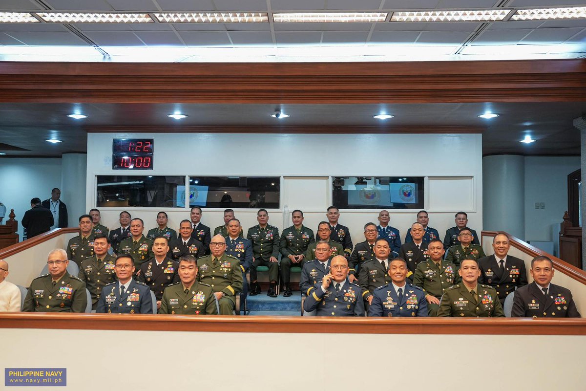 Philippine_Navy's tweet photo. IN PHOTOS | CA bestows confirmation on 10 #PHNavy Officers in Senate Session
The Commission on Appointments (CA) approved the ad interim appointments of ten (10) Philippine Navy and Marine Senior Officers during a session on September 25, 2026, at the Senate of the Philippines Building, Pasay City.
Leading the Philippine Navy appointees were Commodore Raul A Regis PN, Commander, Philippine Fleet; Commodore Nerelito P Martinez PN, Commander, Air Warfare Force; Commodore Ryan L Bakabak PN, Chief of Staff, Philippine Fleet; Commodore Oliver B Reforba PN, Commander, Littoral Combat Force, Philippine Fleet; and Commodore Santiago P Pacis Jr, Deputy Commander, Sea Systems Command.
The CA panel also confirmed the ad interim appointments of the following PN senior officers:
1. Captain Archibald Dino C Delfin PN(MNSA) - Commander, Logistics Support Command, AFP
2. Colonel Joel M Lazo PN(M)(GSC) - Commander, CSB, Philippine Marine Corps
3. Captain Sherwin E Respeto PN(GSC) - Assistant Chief of Staff for Operations, N3, Philippine Navy
4. Colonel Bladimer B Caluya PN(M)(GSC) - Chief of Staff, JSC, AFP
5. Captain Michael G Barrion PN(GSC) - AFP Assistant Deputy Chief of Staff for Financial Management, AJ10
Prior to their appointments, the officers paid a courtesy call on House Speaker Faustino “Bojie” Dy III and other CA officials at the Batasang Pambansa Complex in Quezon City on September 23.
The confirmation underscores the Philippine Navy’s steadfast commitment to strong and capable leadership, with these Senior Officers bringing the experience and professionalism needed to lead with integrity and support the advancement of the Navy’s mission and strategic priorities.
PN @128: Modern and Ready, Strong and Steady — Credible in Mission, Always Mission-Ready
#ProtectingtheSeasSecuringOurFuture
#ModernMultiDomainSelfReliantCrediblePartner
#PN128AlwaysMissionReady
#OneAFPOnePhilippines
#StrongAFPStrongPhilippines
#MatatagNaSandigan
#AFP90