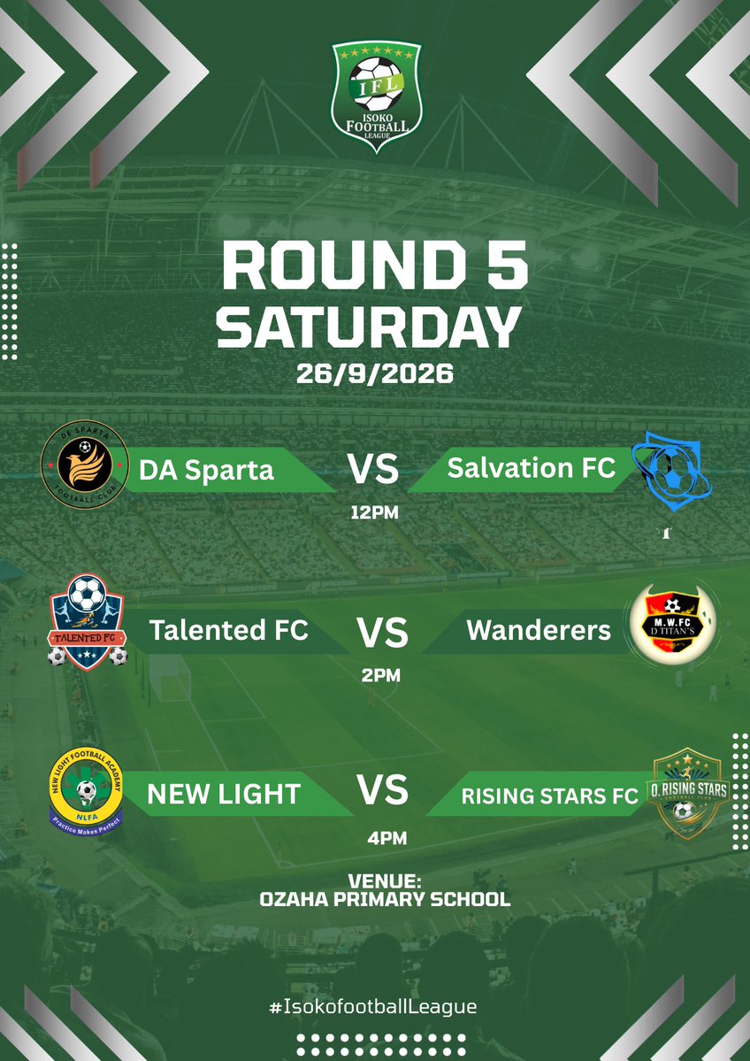 IsokoFootball's tweet photo. 2nd Day of the last Group Games Today.

All Games to be played in Oleh Campus not Ozaha as written on the Flyer.

@TheIsokos @V_Ikpeba 
#EUROMATCHNPFL #NPFL27  
#Isoko #IFL2026 
#IsokoFootballLeague https://t.co/mtVbBsxS9X