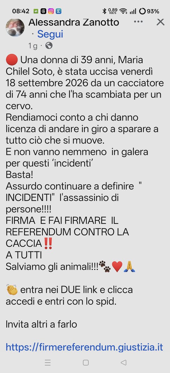 MerisMonari's tweet photo. @Italo_Bocchino È morta una donna a causa della legge di merda fatta da questo governo sulla caccia.
Parla di questo https://t.co/2Mw5fRAje5