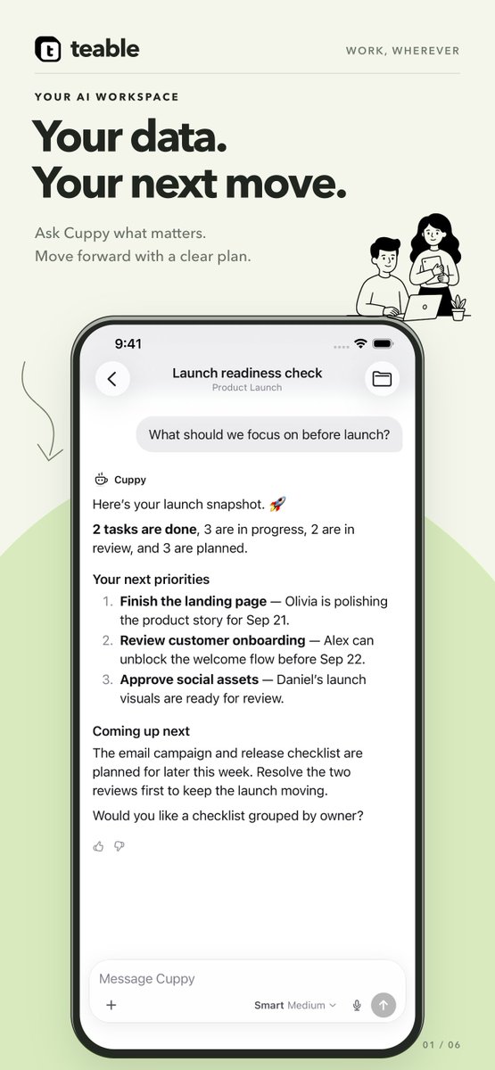 teableio's tweet photo. 📱 Sneak peek: native Teable apps for iPhone, iPad &amp; Android are almost ready!

Ask Cuppy, update records &amp; keep projects moving on the go.

What would you use first? See the preview, vote for your device &amp; join the discussion:
https://t.co/bpv28hMrCM https://t.co/kpMVpGUHCT