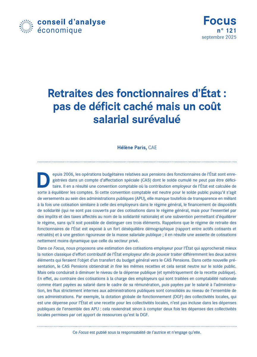 StephaneVojetta's tweet photo. 🚨 La prise de conscience accélère

En quelques semaines, trois nouvelles analyses essentielles ont été publiées sur le système des retraites des fonctionnaires de l'État. 

La @Courdescomptes, le Conseil d'Analyse Économique (@CAEinfo) et le Rapporteur Général @C_deCourson font suite au rapport de l'Institut des Politiques Publiques (@IPPinfo) en 2025, et révèlent des chiffres et des faits que nous - citoyens, médias, parlementaires, décideurs politiques, etc - ne pouvons plus ignorer.

Le consensus chez ces experts est désormais évident : il faut modifier le système comptable actuel qui est incapable de montrer la part réelle des retraites (publiques mais aussi privées) dans le déficit budgétaire de la Nation, et dans la dette publique actuelle et future que les actifs et leurs enfants devront rembourser. 

Dans les prochains jours j'expliquerai ici ce que ces documents révèlent, et les enjeux de ces révélations à l'approche des débats budgétaires et de l'élection présidentielle.