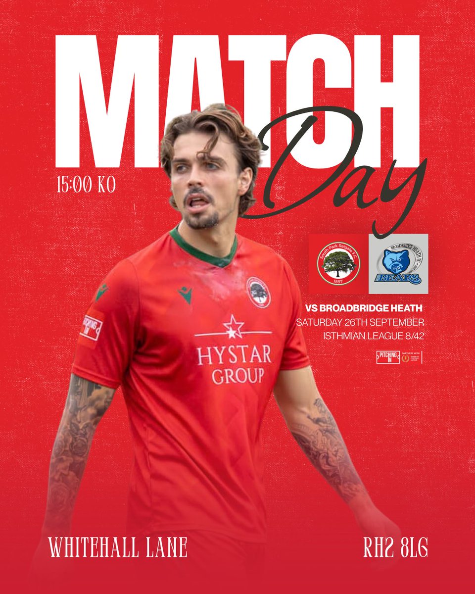 South_ParkFC's tweet photo. ⚡️| 𝗠𝗔𝗧𝗖𝗛 𝗗𝗔𝗬

𝗜𝗡𝗧𝗘𝗥𝗡𝗔𝗧𝗜𝗢𝗡𝗔𝗟 𝗕𝗥𝗘𝗔𝗞 = 𝗔𝗟𝗟 𝗔𝗗𝗨𝗟𝗧𝗦 £𝟱 𝗘𝗡𝗧𝗥𝗬

4th home game on the spin! Come down to Whitehall Lane this afternoon for what should be another great game against the bears  🔴🟢

🆚 @thebearsbbhfc 
📆 Saturday 26th September
⌚️ 15:00 KO
🏟 Whitehall Lane | RH2 8LG
🏆 @IsthmianLeague 8/42
💸 Adults £5 | U16 £2
🍔 Refreshments
🍻 Bar open

Player image taken from photos by @fullframesport 📸

❤️💚🌳⚡️

#upthesparks
#wearesouthpark