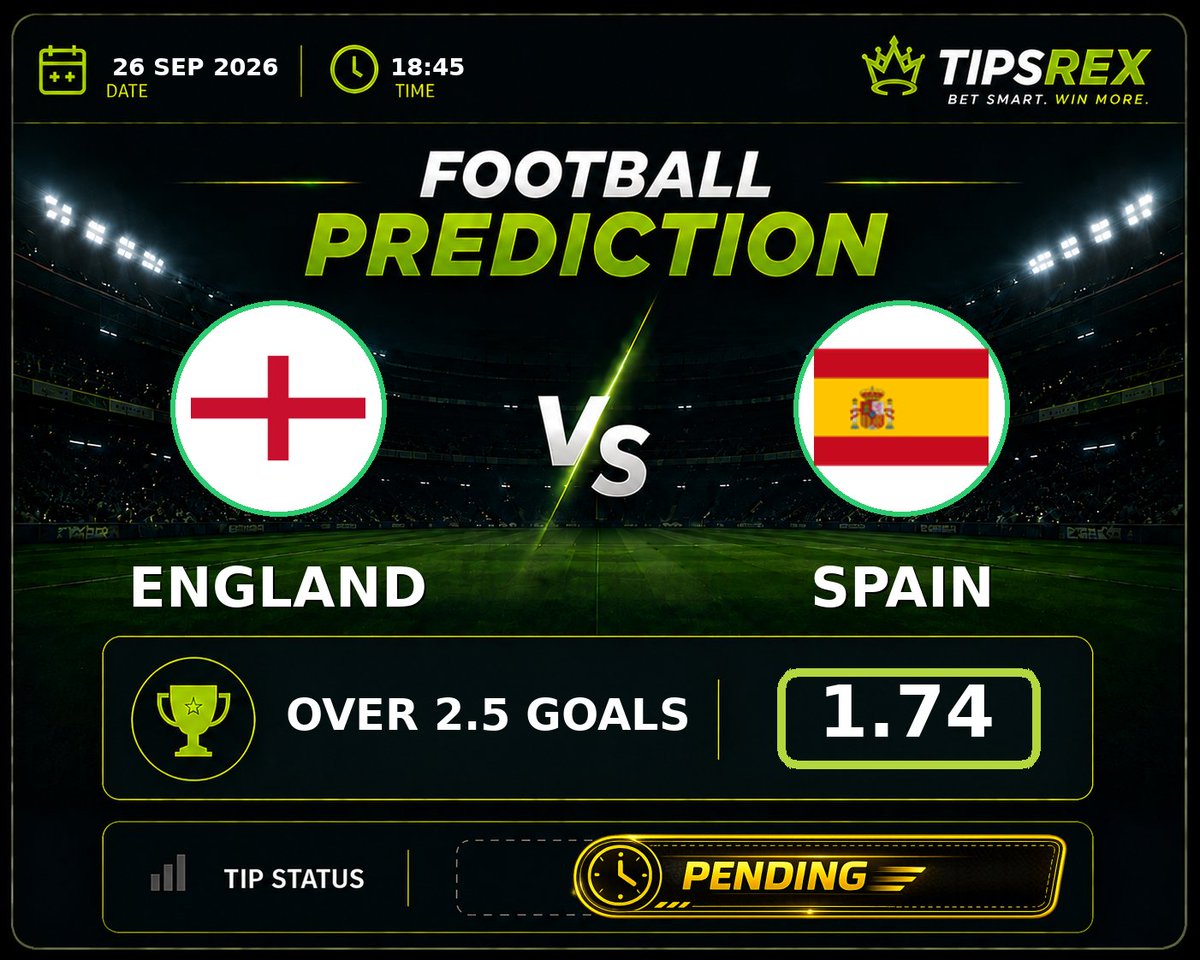 Tipsrex's tweet photo. 🔥 England vs Spain
🏆 UEFA Nations League
📊 Over 2.5 goals @ 1.74
🚩 Corners: Over 8.5 @ 1.66
🟨 Cards: Under 3.5 @ 2.00

England's last eight games have averaged 4.0 goals, and Spain's last three against top opposition have still produced goals at both ends. The head-to-head record shows over 2.5 landing in all three recent meetings, and England's defensive vulnerabilities against quality attacks make another high-scoring affair likely. The price on over 2.5 offers value given the true probability is higher than implied.

#England #Spain #UefaNationsLeague #betting #footballtips
@Tipsrex