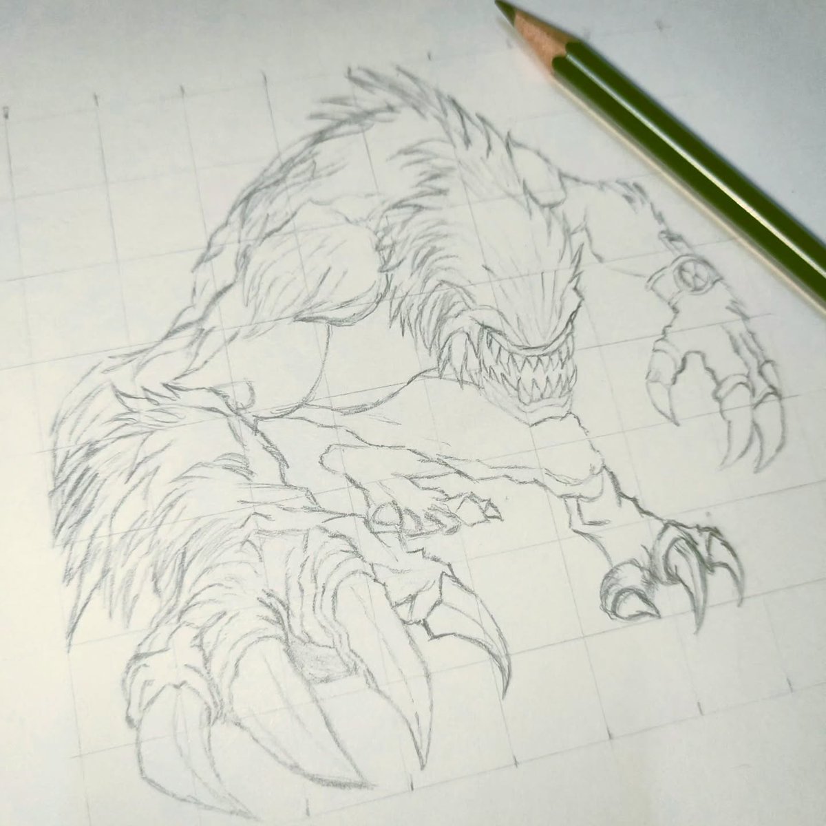 WhitneyPanq0nr's tweet photo. Guess the alien... A hand-drawn graphite sketch inspired by Ben 10, showcasing a fantasy creature in progress. https://t.co/w2Umkua4sc