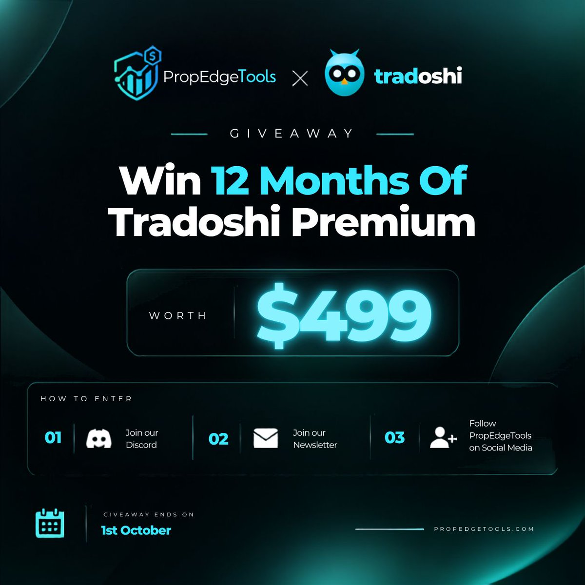 propedgetools's tweet photo. 🚨$499 TRADOSHI PREMIUM GIVEAWAY!🚨

12 MONTHS. ZERO COST.🏆

💬 Join Discord
📩 Join the newsletter
👤 Follow @PropEdgeTools

⏰ Ends 1 October!

🔗 https://t.co/Piq47vB2JP 

#Tradoshi #Giveaway #Trading #Forex #PropTrading #TradingOffers #premiumgiveaway https://t.co/OlMeIkCCMC