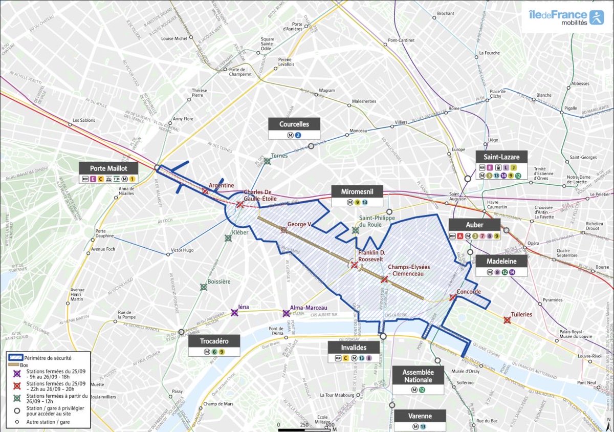 Plusdetrains's tweet photo. Visite du pape / messe sur les Champs Élysées : une vingtaine de stations de métro et RER fermées une grande partie de la journée (les trains y passent sans s’arrêter). 
Prévoir beaucoup de monde dans les transports ce matin et entre 17 et 19h. Service renforcé sur la plupart des lignes (plus de métros, Transilien en composition double…)