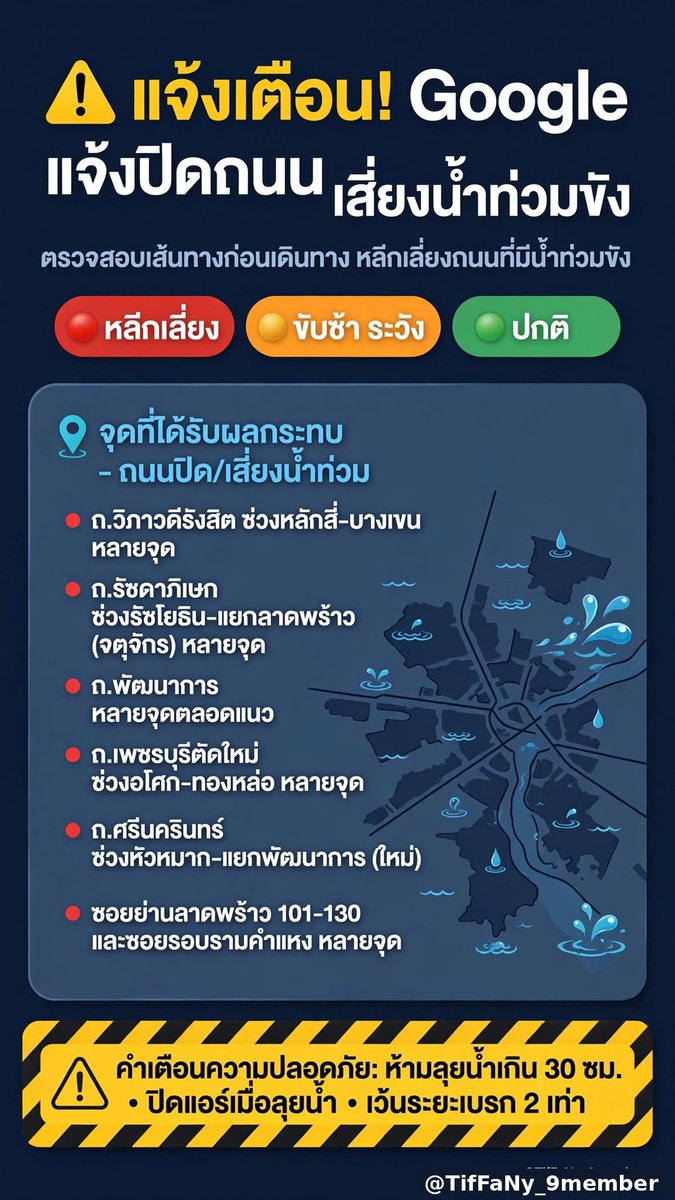 ORMKORNHOMETH's tweet photo. [🚨] แจ้งเตือนเลี่ยงถนนที่มี #น้ำท่วม ขัง และเช็คพื้นที่ที่มีน้ำท่วมขังกันด้วยนะคะ

📍https://t.co/onRB8zVRjo https://t.co/t0wjV6gWLU