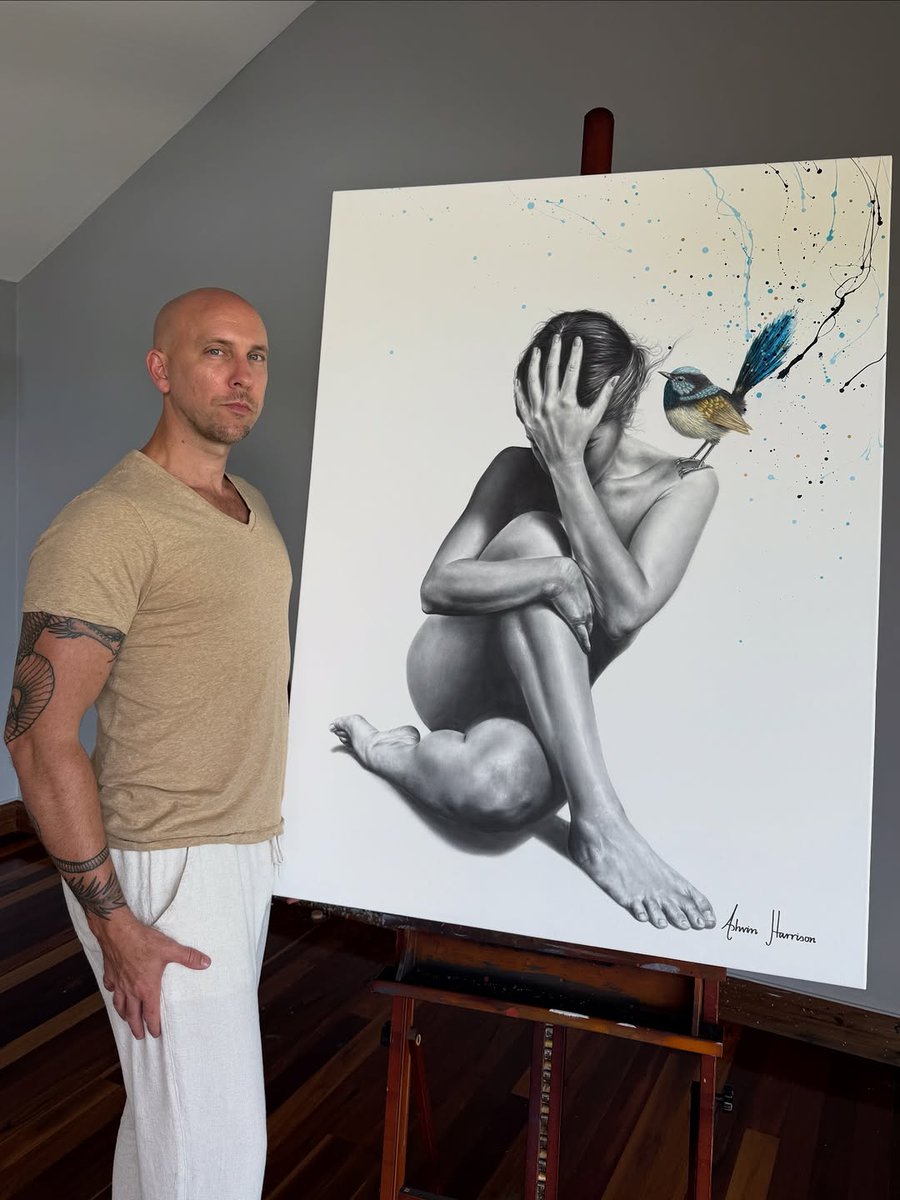 mauricionarra's tweet photo. Measuring 36x48in (91x122cm), The Balance Within (2026) is a canvas work composed of acrylic, oil, and coconut charcoal powder. It is sold. https://t.co/TRanjmWev4