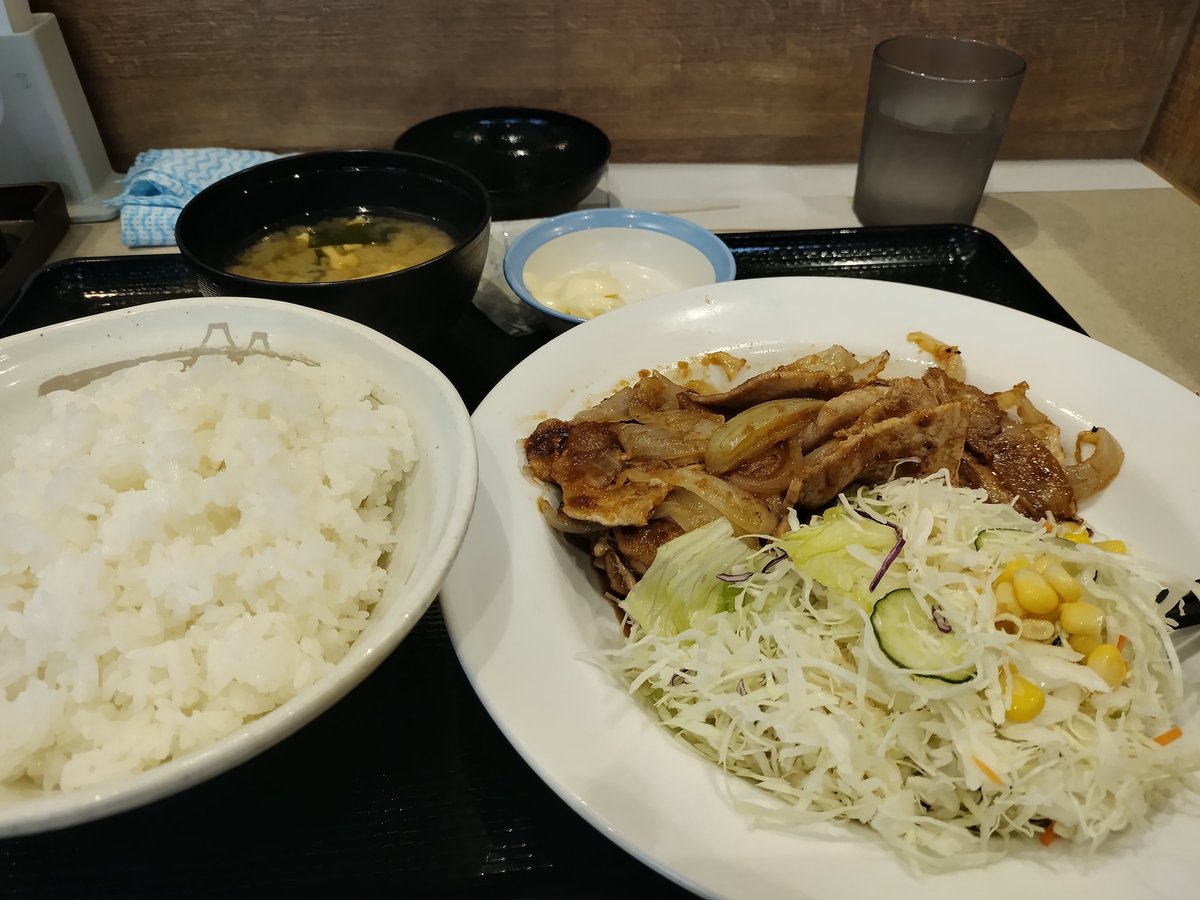 shunsama1982's tweet photo. よく寝た😪
松屋で朝&amp;昼食
生姜焼き定食タブル😋
#松屋　#名古屋 https://t.co/gpkwvfRA6F