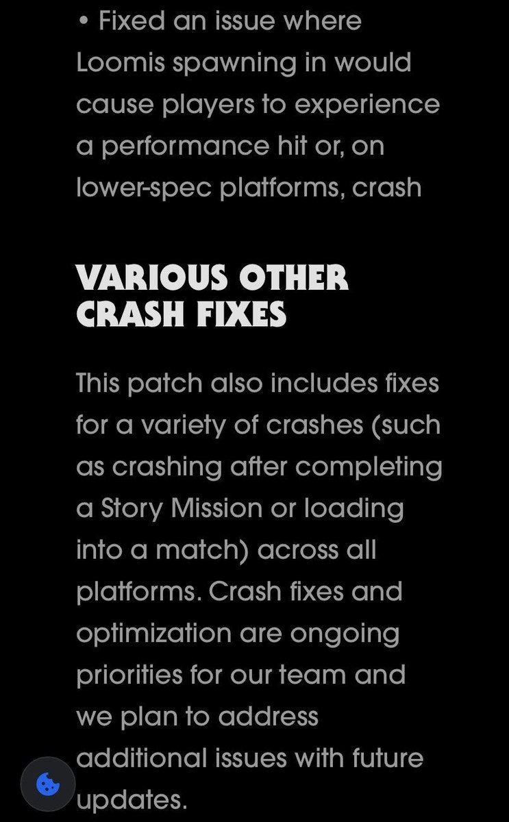 squeaksvolumes's tweet photo. ANOTHER PATCH ALREADY? WOAH.

The devs are working overtime this Friday and were quick in hearing the community, fixing the grab struggle issues!

- The Michael grab wiggling has been fixed! No more becoming injured when breaking free and Bloodthirst 3 no longer makes wiggling out impossible at lower Stalk Tiers!
- Loomis and Story mode crashes fixes
- Xbox optimization and crash improvements
- 10k Perk Points given to all current players in thanks for our understanding and patience!!