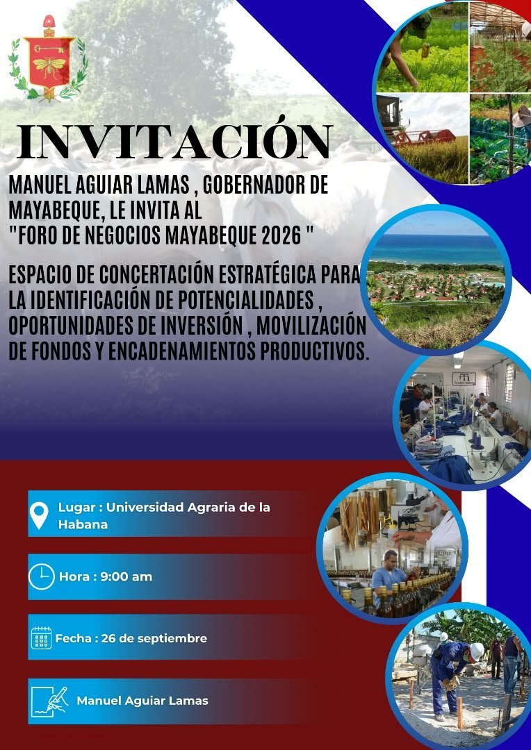 MarisolFFerrer's tweet photo. Foro de negocios #Mayabeque 2026 #PorCubaJuntosCreamos https://t.co/631tQYP8OV