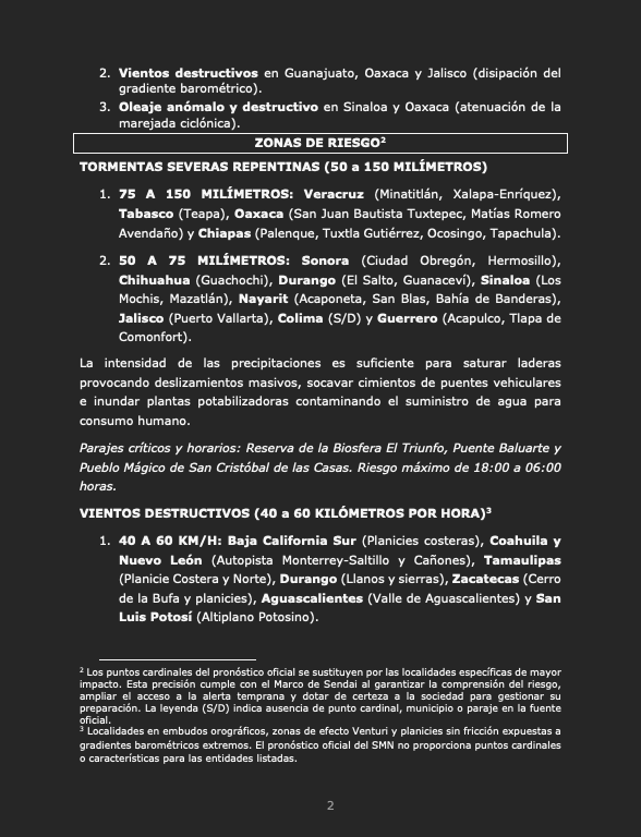 siempreinexorab's tweet photo. Boletín de Riesgo Inminente 536 para México
Nivel de Amenaza: Rojo (riesgo máximo focalizado)
Vigencia: noche de hoy y mañana sábado 26 de septiembre de 2026
Sendai Framework #EW4All - Impact Based Forecast #IBF
@GobBCS @CEPCDurango @CEPCYGR_GobOax @pcivilchiapas (hilo) https://t.co/PU7PVt5kzT