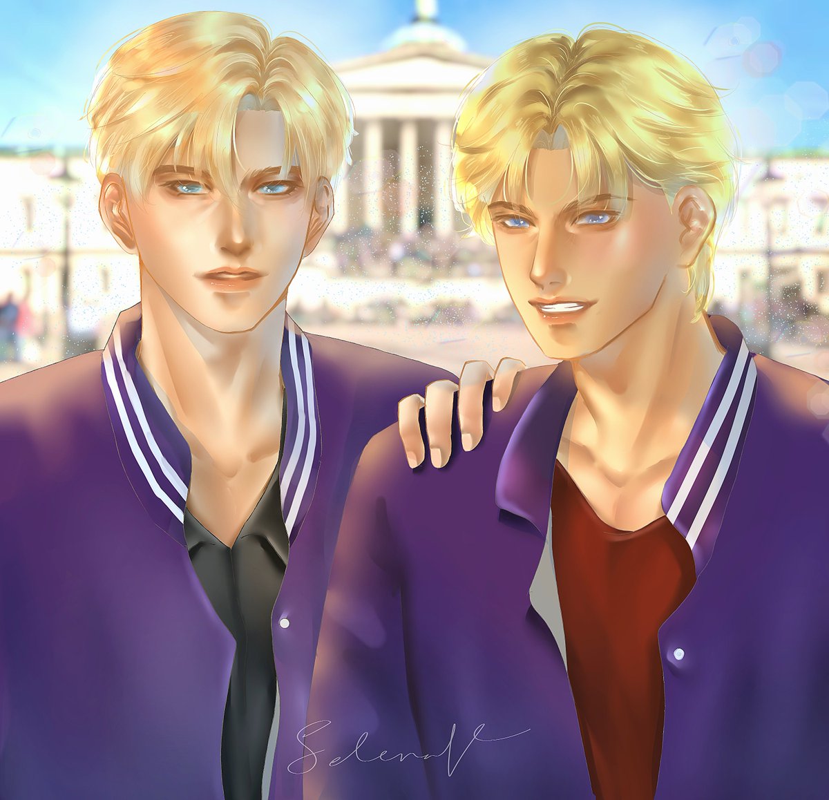 selenav_arts's tweet photo. BLONDES DO IT BETTER🫶🏻💐💕❤️
In pict. Nicholas Sworse (left) & Scott Trancey (right) on they 3rd year of college
#SiCantikMilikSiTeknik #wetrust #OCofallie #artistID #zonakaryaID https://t.co/iCuSN9iirP