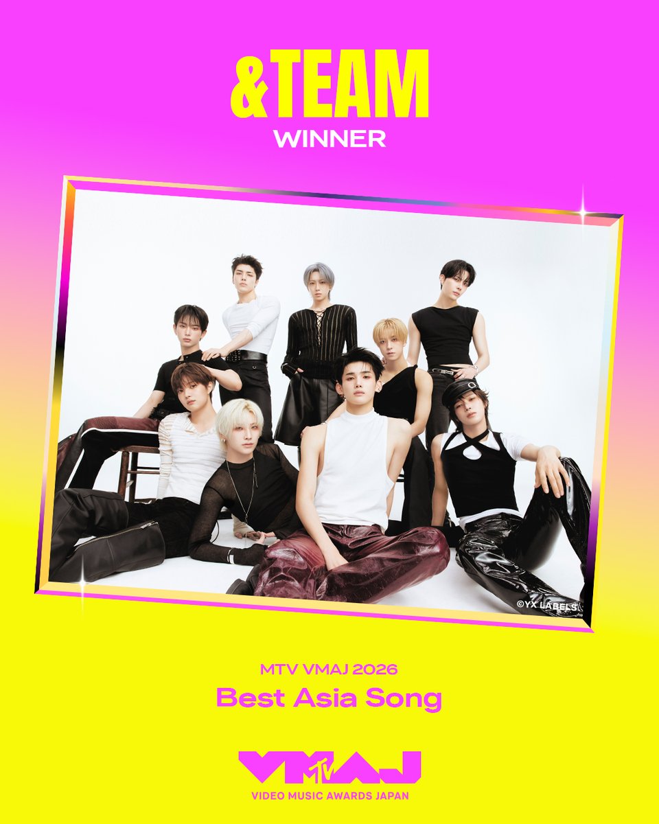 MTV_JAPAN's tweet photo. ／
#VMAJ2026 WINNER🏆
＼
 
&amp;TEAM「Back to Life」が「Best Asia Song」、さらにグループとして「Performance of the Year」を受賞！

詳細はこちら👇
https://t.co/e1c6XahCjv

@andTEAMofficial #andTEAM #エンティーム #앤팀 https://t.co/Swt5KA8Kyk