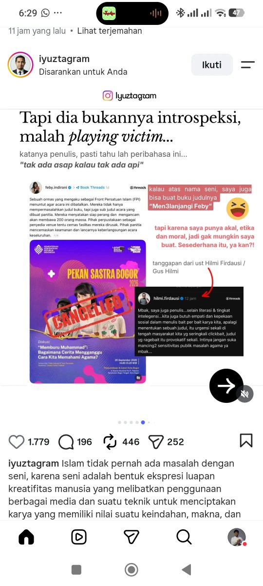 erlanishere's tweet photo. Penulis buku "Memburu Muhammad" kena amuk warga IG dan Thread karena judul buku yang memuat penistaan. Unsurprisingly, dia pendukung ideologi LGBT juga.
Emang udah jadi fenomena umum kalo modelan begini hobinya main pinggir jurang.👍 https://t.co/V1DcWQKiAr