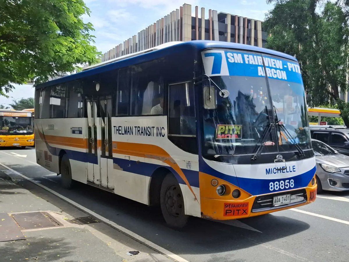 rileymitchell7z's tweet photo. Thelman Transit Inc. 88858 
SRMWI Nissan Diesel Metrorider SR 
Current Route: Route 7 SM Fairview (Nova Stop)–PITX via Quezon Ave. Taken on August 16, 2026. https://t.co/uo7LCmtL3X