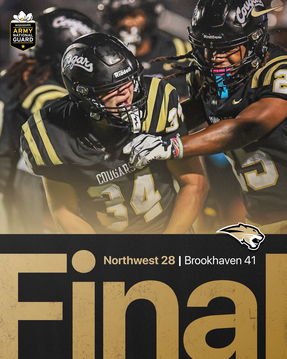 NWRCougars's tweet photo. | FINAL |

The Cougars fall to Brookhaven. Northwest travels next Friday night to battle the Brandon Bulldogs. https://t.co/NA1ME6K1bi