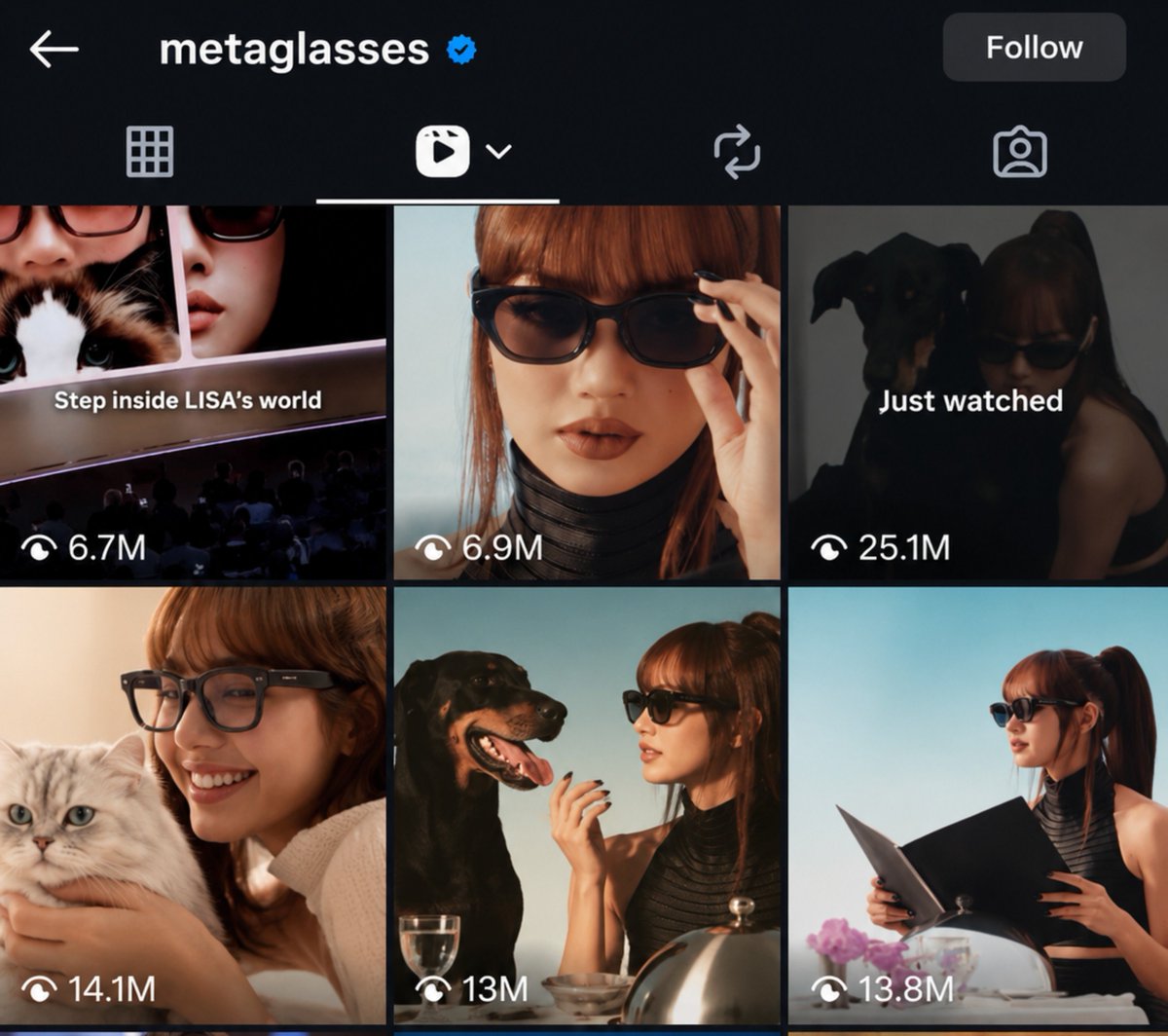 manobanMonster's tweet photo. Lisa engagements for meta glasses are 🔥🔥 6 separate posts for her so far they love her sm😍😭 https://t.co/36pJJ09Js6