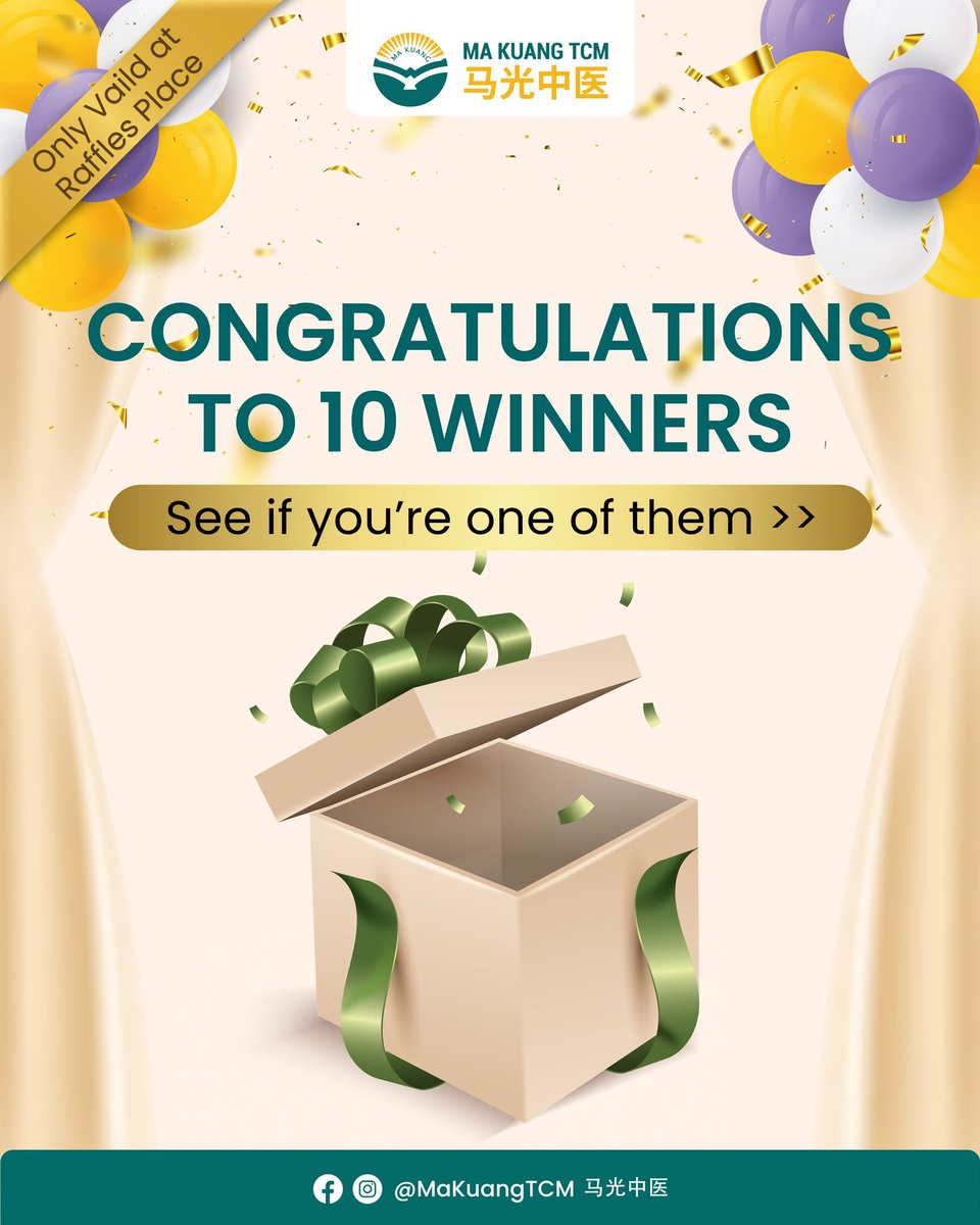 michaelwalqkl5's tweet photo. The wait is over! Huge thanks to everyone who joined our Raffles Place opening giveaway. Congrats to our 10 lucky winners of a free TCM consultation and multi-area acupuncture session. Winners, DM your full name, phone number, and residential https://t.co/MGuy9s8rSl