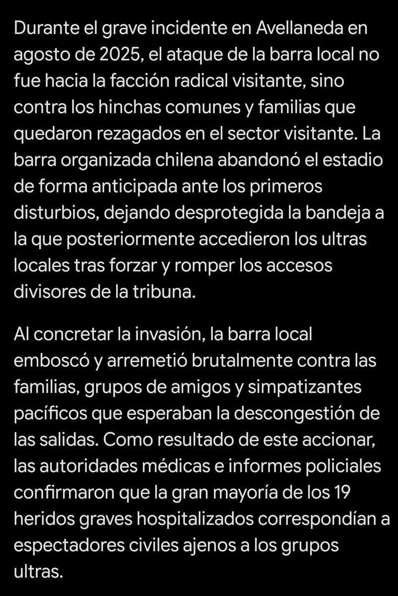 solv_vlos's tweet photo. @S_Brightblade Te sigues centrando en ese partido y omites todo lo demás,

1 la org puso arriba a los visitantes de los locales (era obvio lo que iba a pasar)

2 atacaron cuando la barra de Chile se fue y los golpeados fueron familias normales

3 te reitero, en Chile se llena de arg y nada pasa https://t.co/A9PEHxf9Dc
