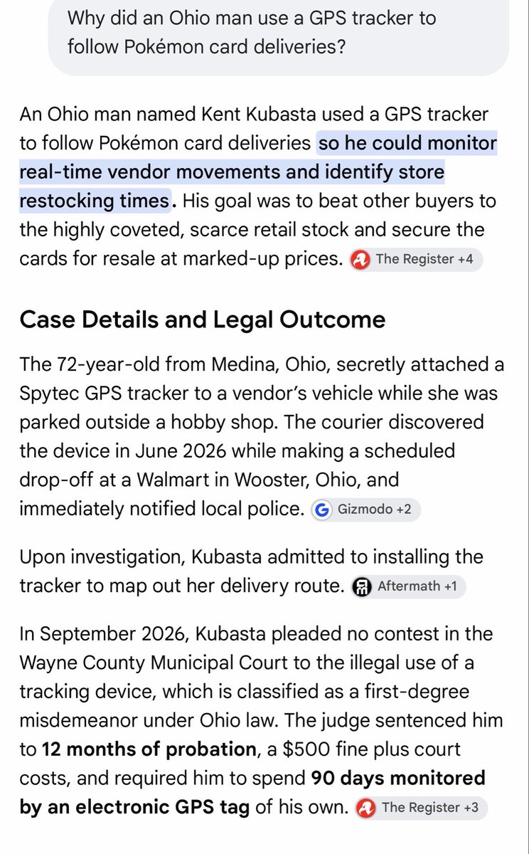 thecleanest_'s tweet photo. Gotta Track ’Em All… 🚔😂

A 72-year-old Ohio man took Pokémon hunting way too seriously—using a GPS tracker to follow a vendor’s delivery route and beat other collectors to the restocks. His reward? $500, probation, and 90 days wearing a GPS ankle monitor of his own. 😂💀 https://t.co/lqdrxeGHxv