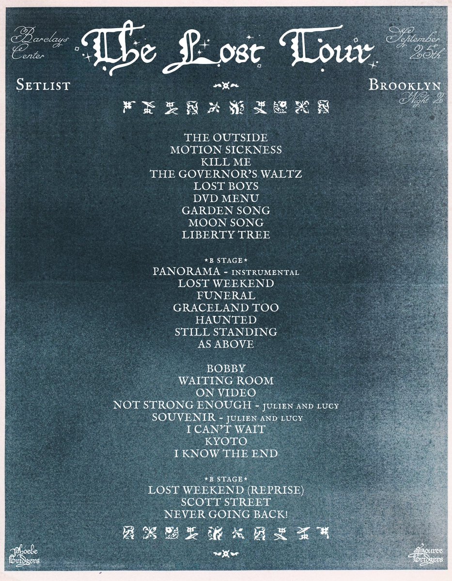 sourcebridgers's tweet photo. SETLIST FOR BROOKLYN, NY - NIGHT 2! 🩵💫 
The surprise songs tonight were Not Strong Enough and Souvenir with Julien and Lucy and On Video! https://t.co/wsEinFmQI1