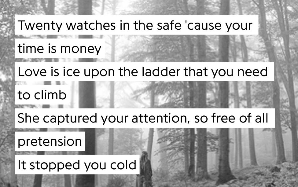 MRPERFECTLYFlNE's tweet photo. I wish Taylor would bring back this level of lyricism :( https://t.co/Au0GlD9EIh