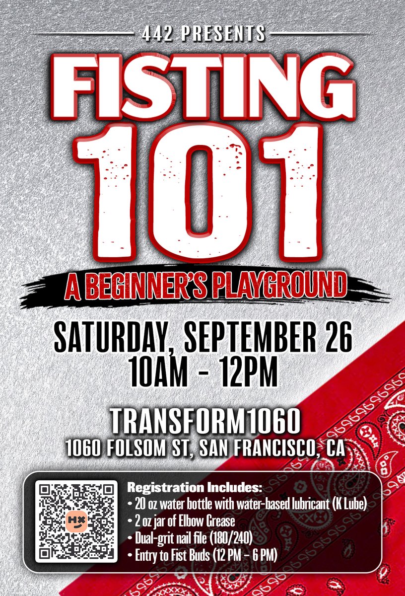 442Events's tweet photo. Folsom Weekend is just around the corner and we are excited to be hosting four events this year.

➡️ Sat, Sept. 26th @ 10am - Fisting 101 (Workshop w/ Emmanuel)
➡️ Sat, Sept. 26th @ 12pm - Fist Buds Folsom Edition
➡️ Sat, Sept. 26th @ 8pm - CumUnion + BearUnion Tag Team
➡️ Sun, Sept. 27th @ 3pm - CumUnion Folsom Edition

All events are held at 1060 Folsom St in San Francisco. Tickets are available both online and at the door.  For more info and tickets visit https://t.co/awPcGrFD8S, https://t.co/2gzqAGYR9t, and https://t.co/YtlRfEu7xK.