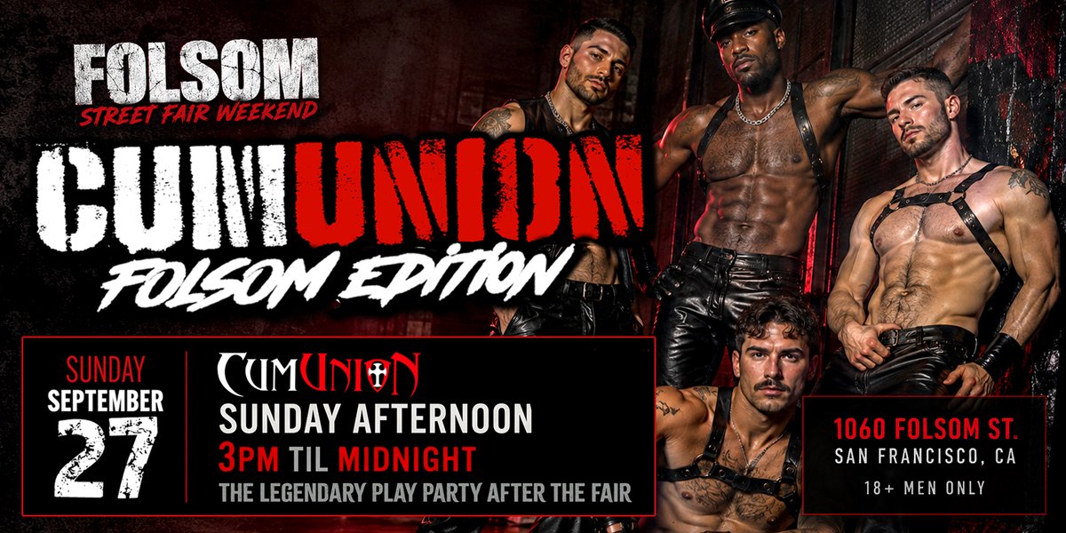 442Events's tweet photo. Folsom Weekend is just around the corner and we are excited to be hosting four events this year.

➡️ Sat, Sept. 26th @ 10am - Fisting 101 (Workshop w/ Emmanuel)
➡️ Sat, Sept. 26th @ 12pm - Fist Buds Folsom Edition
➡️ Sat, Sept. 26th @ 8pm - CumUnion + BearUnion Tag Team
➡️ Sun, Sept. 27th @ 3pm - CumUnion Folsom Edition

All events are held at 1060 Folsom St in San Francisco. Tickets are available both online and at the door.  For more info and tickets visit https://t.co/awPcGrFD8S, https://t.co/2gzqAGYR9t, and https://t.co/YtlRfEu7xK.