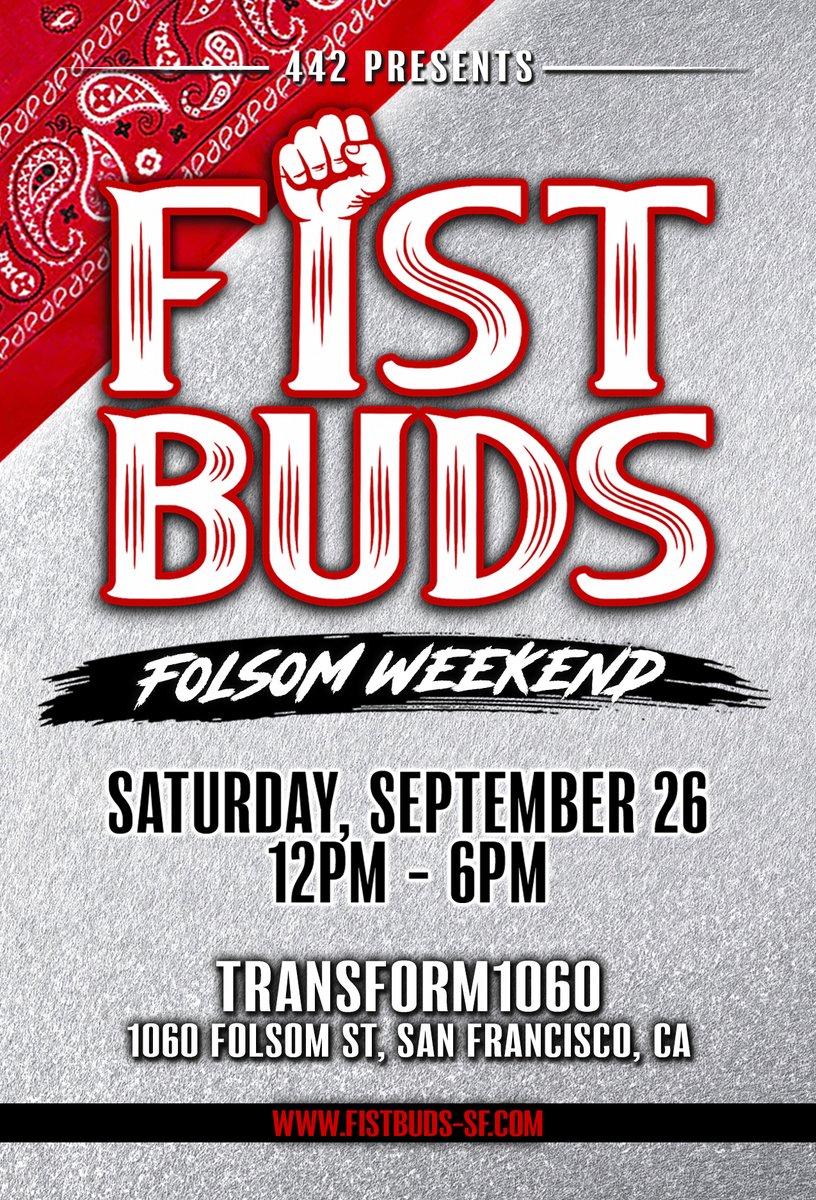 442Events's tweet photo. Folsom Weekend is just around the corner and we are excited to be hosting four events this year.

➡️ Sat, Sept. 26th @ 10am - Fisting 101 (Workshop w/ Emmanuel)
➡️ Sat, Sept. 26th @ 12pm - Fist Buds Folsom Edition
➡️ Sat, Sept. 26th @ 8pm - CumUnion + BearUnion Tag Team
➡️ Sun, Sept. 27th @ 3pm - CumUnion Folsom Edition

All events are held at 1060 Folsom St in San Francisco. Tickets are available both online and at the door.  For more info and tickets visit https://t.co/awPcGrFD8S, https://t.co/2gzqAGYR9t, and https://t.co/YtlRfEu7xK.