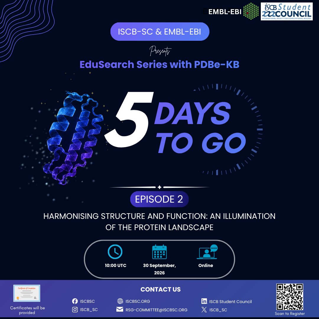 iscbsc's tweet photo. "5 DAYS TO GO! 🚀 Are your laptops charged and your registration secured? In just 5 days, we are going live with Dr. Maxim Tsenkov from EMBL-EBI to illuminate the protein landscape and master database navigation tools like never before.

📅 Save the Date: September 30, 2026
📜 Certificate of Completion included for registered participants!

If you haven't secured your virtual seat yet, don't miss out on this global scientific experience.

🔗 Register now:
https://t.co/SyAgujEgMC

Drop a 🧬 in the comments below if you're ready to join us! 👇 "

@rsg_pak @ISCB_RSG_India @RSGBangladesh @niger