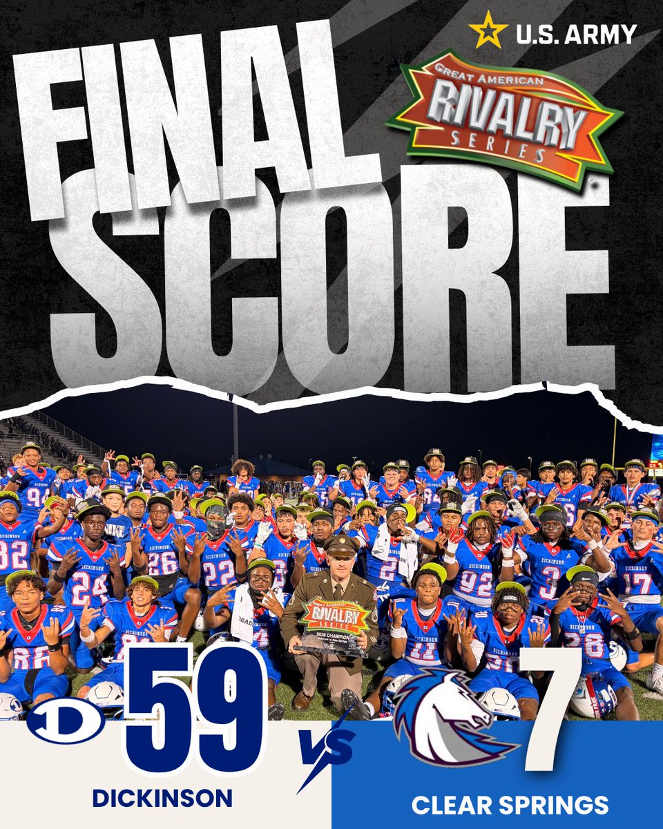 AmericanRivalry's tweet photo. Dickinson takes the win over Clear Springs 59-7! 🐊🔥#DickinsonSpringsGARS https://t.co/0Hz6c8DKQj