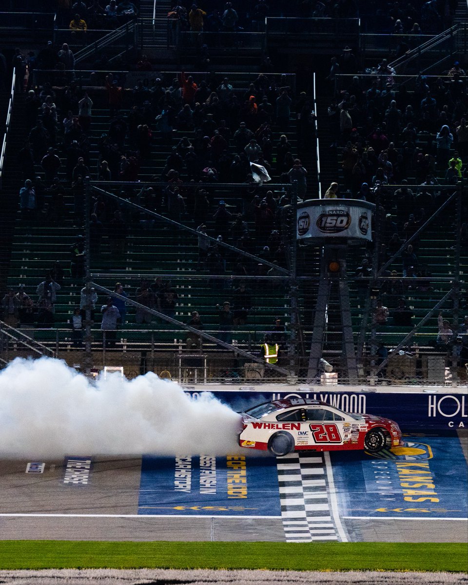 kansasspeedway's tweet photo. LAST LAP PASS🤯

Carson Brown wins the ARCA season finale!💙

#Menards150 https://t.co/Wm61oTC4mt