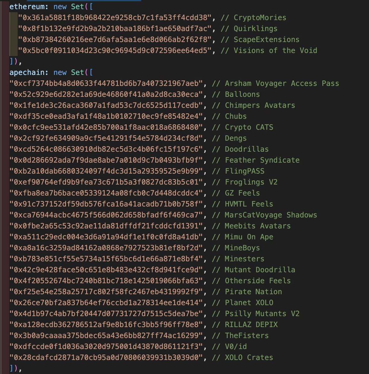 0xQuit's tweet photo. If you are a collection owner of an ERC721C or ERC1155C collection, chances are your holders will be unable to claim from the rescue site.

You can either:
- set 7702 delegate OTC enabled in your transfer validator settings or
-  allowlist 0xa5F629Daf7F21364ED39f84bD730FF6571227648 (eth) or 0xcec36a4a219749c79c82778dcef87a665750c69c (apechain) as a 7702 delegate on your list

Currently blocked collections here (Yuga controlled collections will be fixed tomorrow):