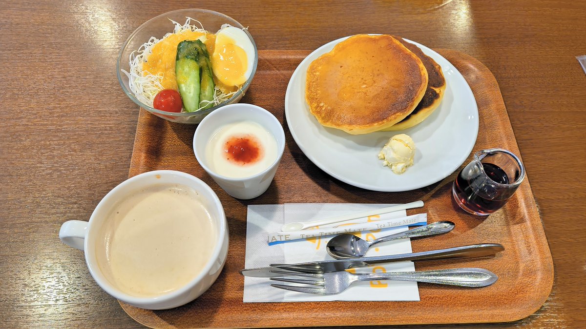 BeagleCafeBoy's tweet photo. おはようございます。ということで、
宇多津の「はまきた珈琲」さんへモーニングに行きました😊
数あるセットの中より、《パンケーキとカフェオレ》をオーダー！
☆厚みあるパンケーキがとても、ほっぺたが落ちそうでした(^o^)/
#カフェ https://t.co/u5UAviNzNr
