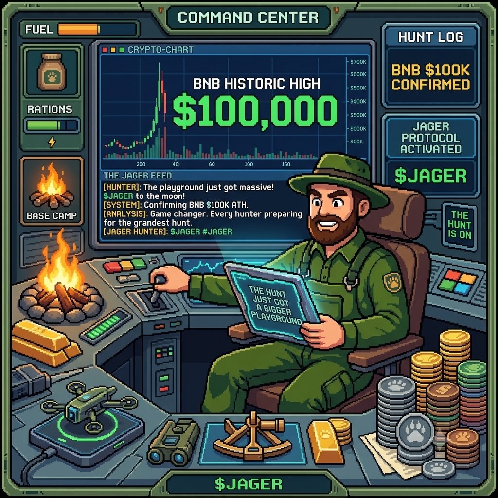 ChroneAxie's tweet photo. My first reaction to BNB at $100K? Check the chart twice, laugh for a minute, then open the JAGER feed. The number would be historic, but the real reaction is simple: the Hunt just got a much bigger playground, and every Hunter feels it. #JAGER #BNB100K https://t.co/o9ZNr1DatP