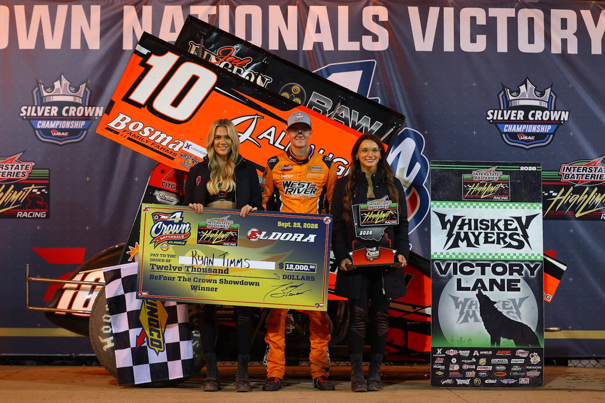 EldoraSpeedway's tweet photo. It’s Ryan Timms winning Friday’s @HighLimitRacing Feature event! 🏁

#4CrownNationals | @NKTelcoInc 

@FlyinRyanTimms | @FloRacing https://t.co/3MvS2iFbXI