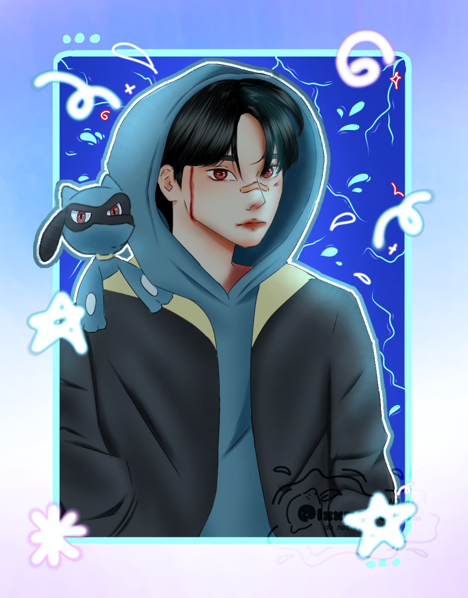 lxxmoneux_'s tweet photo. Iseng banget gambar my kesayangan as a human🩵
Lucario after his mega battle 

#digitalart #illustration‌‌ #lucario https://t.co/CYoNeb37pP