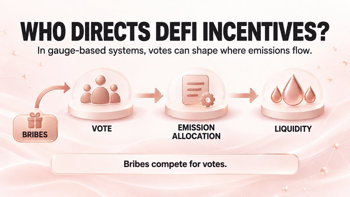 kwin88ow's tweet photo. Most DeFi users look at APY.
I also look at how incentives are directed.

In gauge-based systems, voting can influence where emissions flow. Bribes add another layer: projects compete for that voting power.

That’s why incentive design matters.

#DeFi #veTokenomics https://t.co/GSOUr3hw2W