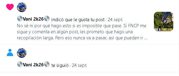 FNCPOutOfC4b0k's tweet photo. Bueno, esto sí que no me lo esperaba JAJAJA. Es bastante raro ver que FNCP me siga y encima le haya dado like a mi post 

Soy un hombre de palabra, así que ahora toca cumplir: SE VIENE UNA MEGA RECOPILACIÓN, GENTE  Espero que a @FuntimeNcP  le guste cuando esté terminada 👀 https://t.co/JXpCR0TSPr