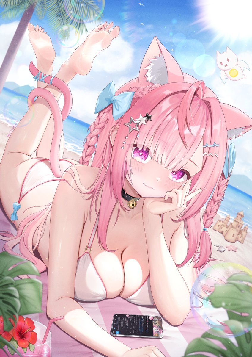Keiillustrator's tweet photo. 夏はまだ終わっていないね！🎀🐾🌊
#さくなあーと https://t.co/yQv3TBRAmC