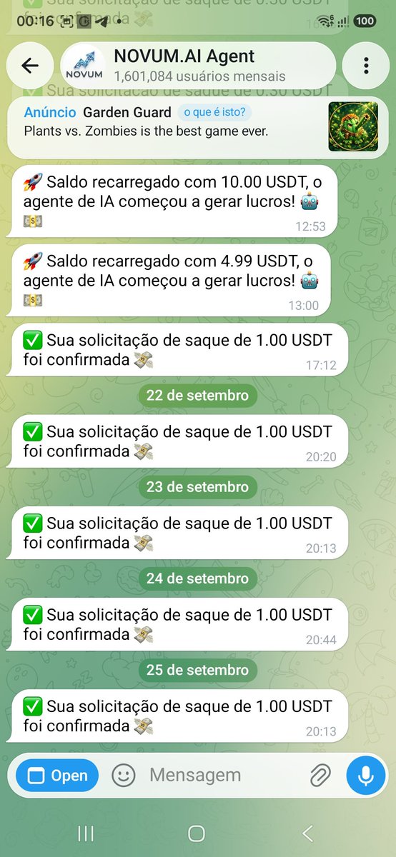 mdus49's tweet photo. Testei o saque hoje e recebi US$1.
Como participar 🧵👇
→ Abra o bot: https://t.co/hRX2uYjacY⁠�
→ Clique em “Start Earning”
→ Ganhe US$1 por dia
→ Resgate seu lucro
→ Faça o saque
Saque mínimo: US$0,10
Saque: chegou em aproximadamente 1 minuto.
Testem!!! $USDT $BTC $GRAM https://t.co/DAviSETrx8