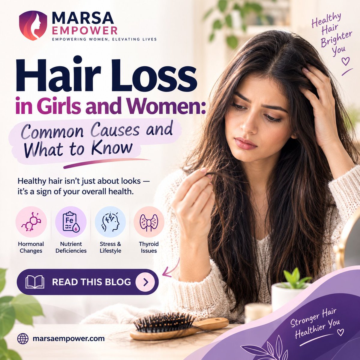 marsaempower's tweet photo. Hair Loss in Girls and Women: Common Causes and What to Know

Most hair loss has an identifiable, treatable cause from iron deficiency to thyroid issues. Here's what to know. 🧬

Read Full Blog 👇
 https://t.co/uCAsvfJoR6

#MarsaEmpower #HairLoss #WomensHealth https://t.co/DDtUNy3wrr
