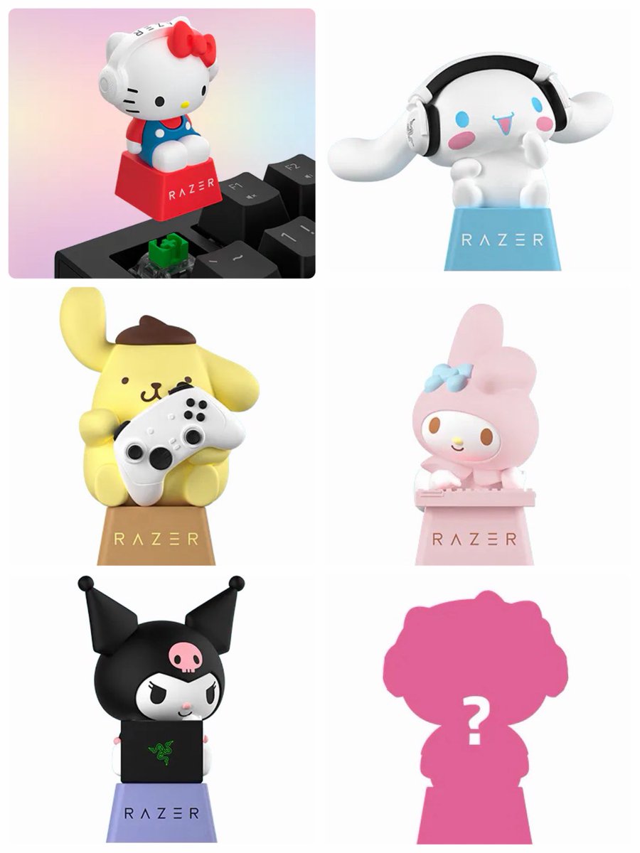 sanrio_fan_jp's tweet photo. 🌟💖【 海外グッズ情報 】💖🌟

ゲーミングデバイスブランド「Razer」から、サンリオキャラクターズの激カワキーキャップ「Razer Keycap Blind Box - Hello Kitty and Friends Edition」が登場！🎮メカニカルキーボード（MX軸）に対応しています✨

💖✨💖✨💖✨💖✨💖

🛍️【 ラインナップ（全6種）】
🎀 ハローキティ
☁️ シナモロール
🍮 ポムポムプリン
🌸 マイメロディ
🖤 クロミ
❓ シークレット（1/24の確率で当たるクロムメッキ仕様✨）

💖✨💖✨💖✨💖✨💖

🎁【 販売形態 】
💖 シングルボックス（1/6の確率で通常キャラがランダム）
📦 ホールセット（6個入りボックス）

PVCフィギュアデザインで細部までとってもハイクオリティ！デスク周りをサンリオキャラで埋め尽くしちゃおう！ゲーマー必見のコラボです👀🔥

#サンリオ #サンリオグッズ #Razer