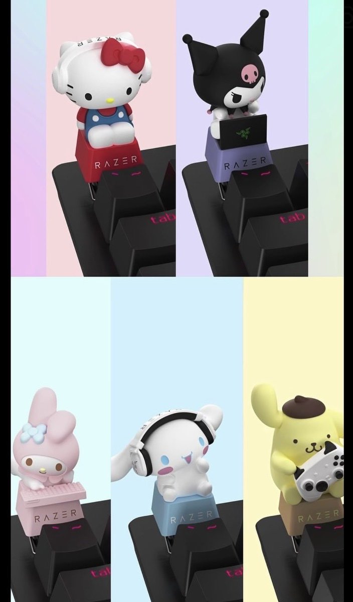 sanrio_fan_jp's tweet photo. 🌟💖【 海外グッズ情報 】💖🌟

ゲーミングデバイスブランド「Razer」から、サンリオキャラクターズの激カワキーキャップ「Razer Keycap Blind Box - Hello Kitty and Friends Edition」が登場！🎮メカニカルキーボード（MX軸）に対応しています✨

💖✨💖✨💖✨💖✨💖

🛍️【 ラインナップ（全6種）】
🎀 ハローキティ
☁️ シナモロール
🍮 ポムポムプリン
🌸 マイメロディ
🖤 クロミ
❓ シークレット（1/24の確率で当たるクロムメッキ仕様✨）

💖✨💖✨💖✨💖✨💖

🎁【 販売形態 】
💖 シングルボックス（1/6の確率で通常キャラがランダム）
📦 ホールセット（6個入りボックス）

PVCフィギュアデザインで細部までとってもハイクオリティ！デスク周りをサンリオキャラで埋め尽くしちゃおう！ゲーマー必見のコラボです👀🔥

#サンリオ #サンリオグッズ #Razer