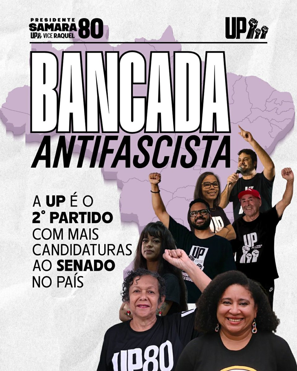 AimeGuevara80's tweet photo. NOS AJUDE A ELEGER A PRIMEIRA BANCADA ANTIFASCISTA AO SENADO!

A UP está em 2º lugar entre os partidos com mais candidaturas ao Senado em 2026, com 23 registros, segundo o TSE.

Dia 04/10, vote UP80 por um Senado antifascista e socialista! ✊🆙

https://t.co/m3FvIc613o https://t.co/qhmY0QKmn5