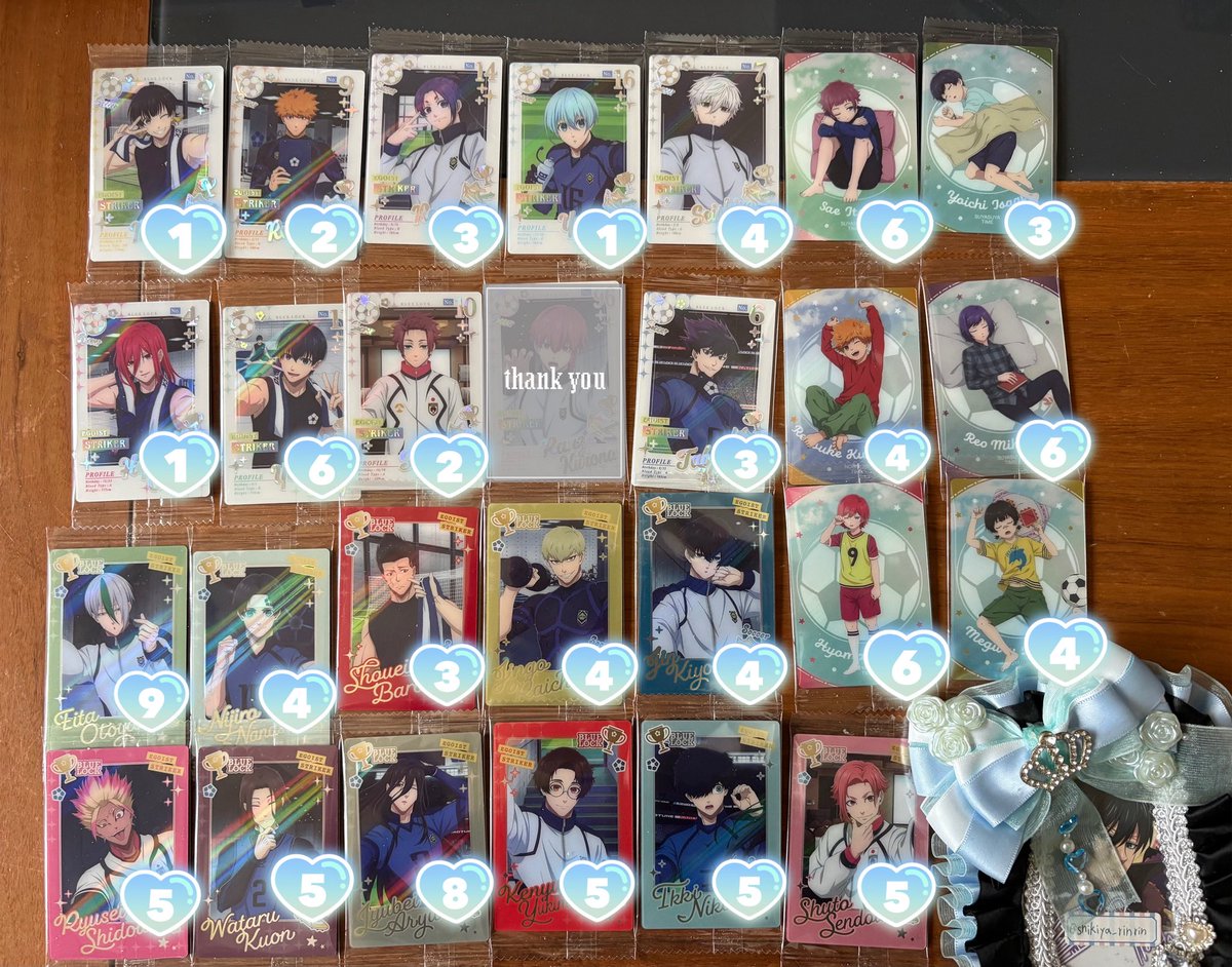 shikiya_rinrin's tweet photo. 【交換　譲渡】ブルーロック ブルロ ウエハース6

譲　画像参照

求　各種凛＞定価＋送料

🐺郵送またはお日にち合えば名古屋手渡し
🐺現在Eカードのみ単体譲渡可能

検索からでもお気軽にお声掛け下さい。 https://t.co/LnMHLJEy1x