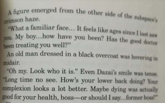 tetezaiii_'s tweet photo. One of my favourite theories about dazai past him being the previous pm boss son and the rightful heir to become the next mafia boss if u think about it a little then Higuchi words here would make so much sense and mori wanting dazai out of his way would also make sense https://t.co/GIAi7JYB4o